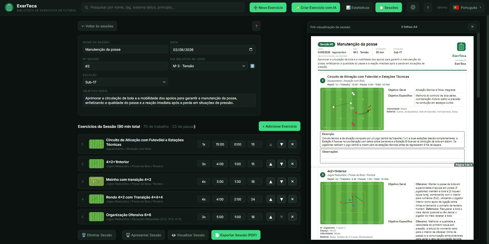 Uma sessão de treino e o PDF